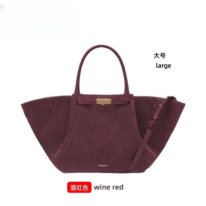 Premium Tote Bag Dame - Stor Håndveske i Ekte Skinn Burgundy (suede) large