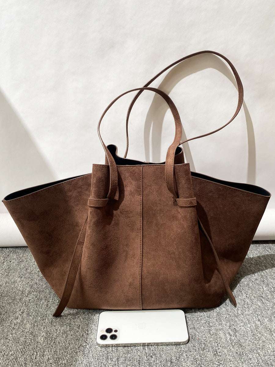 Vintage Tote Bag - Stor Skulderveske i Imitert Semsket Skinn