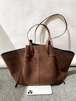 Vintage Tote Bag - Stor Skulderveske i Imitert Semsket Skinn