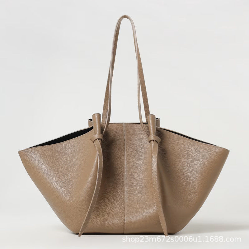 Vintage Tote Bag - Stor Skulderveske i Imitert Semsket Skinn Light khaki PU ready for delivery in seconds