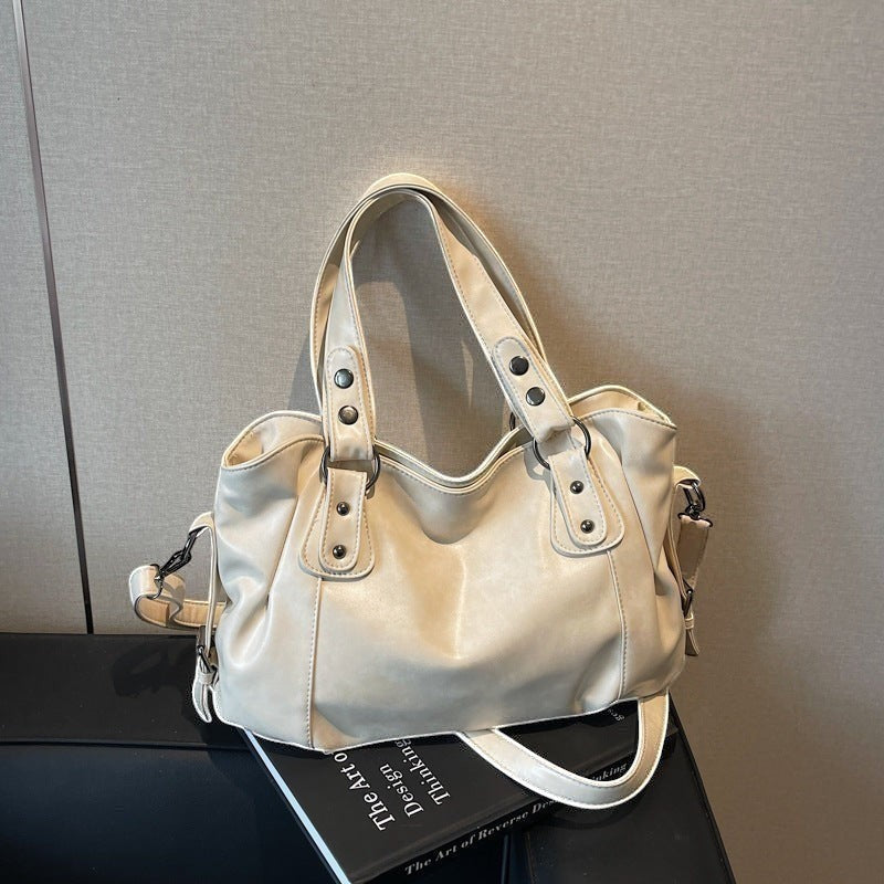 Retro Tote Bag Dame | Europeisk Stil Skulder- og Crossbody-veske Off white