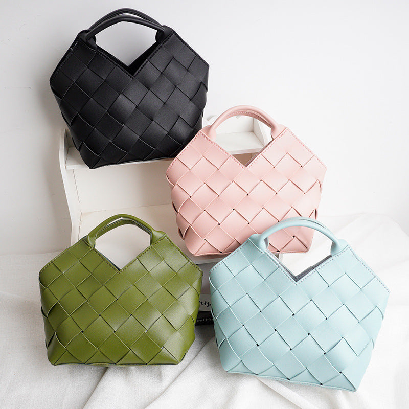New Style Mesh Pattern Style Women's Bag DIY Material Bag Advanced Sense Shoulder Pleated PU Handmade Woven Bag Handbag