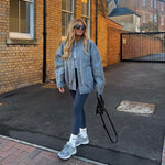 Bomberjakke for damer – Allsidig, casual med ståkrage og skjulte knapper Blue