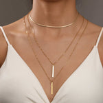 Elegant Flerlags Halskjede i Gull - Minimalistisk Smykke for Kvinner 5901101hb (one-word pendant three-layer necklace)