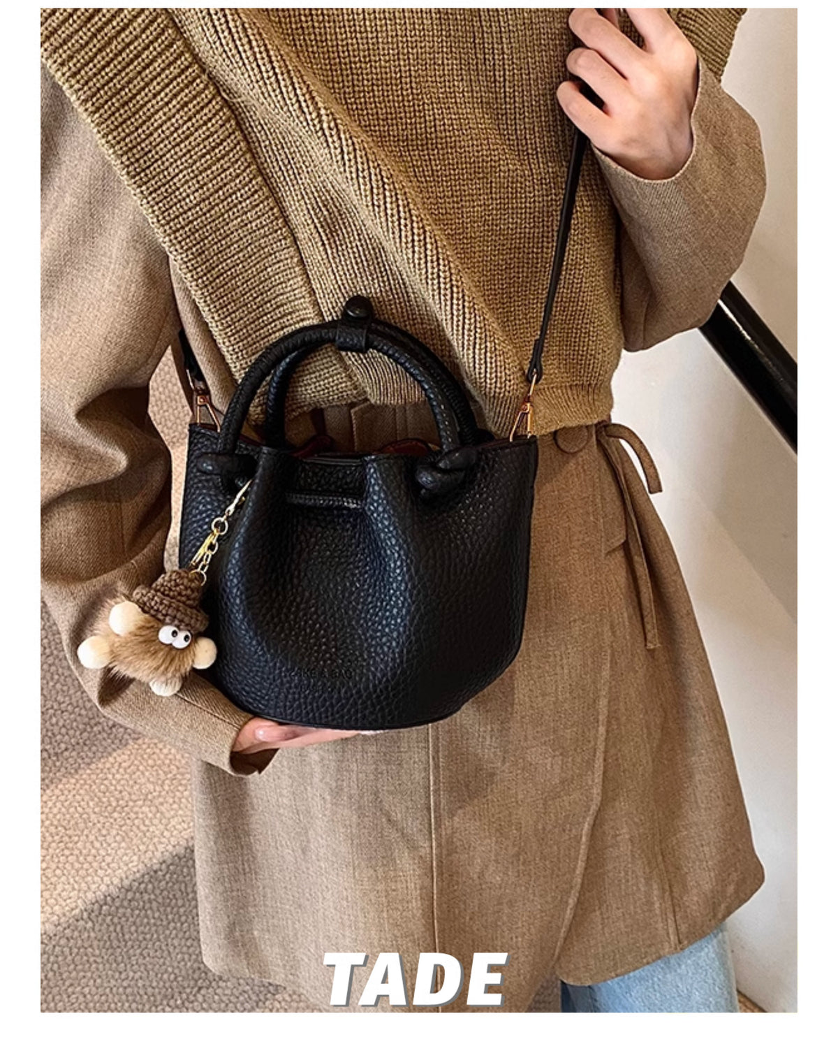 Bøtteveske Dame Rød | Crossbody Skulderveske Lett Luksus Black without pendant