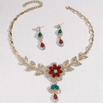 Luksus Smykkesett - Dråpeformet Blomster Halskjede og Øredobber Golden + Mixed Color