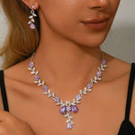 Brudesmykke Sett - Elegant Halskjede og Øredobber for Bryllup 80830609 Silver Violet