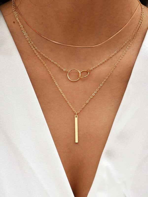 Elegant Flerlags Halskjede i Gull - Minimalistisk Smykke for Kvinner 5930601HB (one-word double-ring three-layer necklace gold (environmental protection-over-tension)
