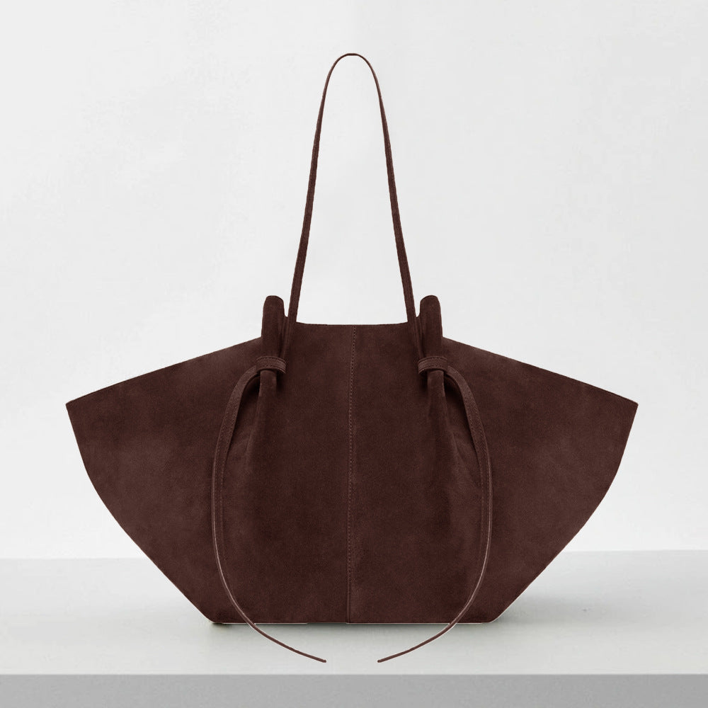 Vintage Tote Bag - Stor Skulderveske i Imitert Semsket Skinn Coffee color ready for delivery in seconds