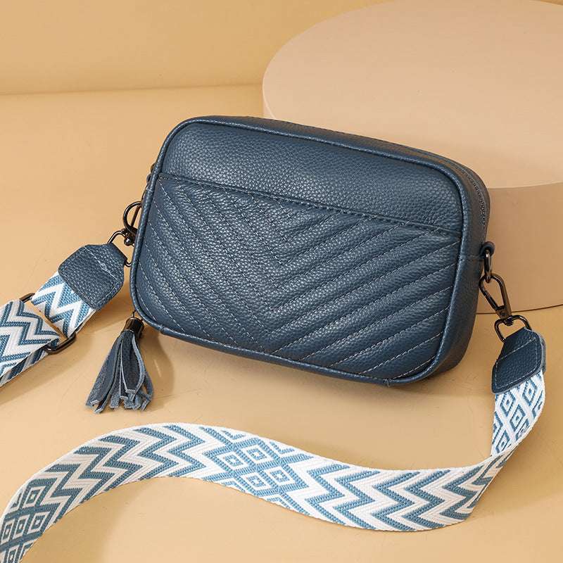 Quiltet Crossbody Veske Dame Ekte Skinn | 3 Farger blå 469kr
