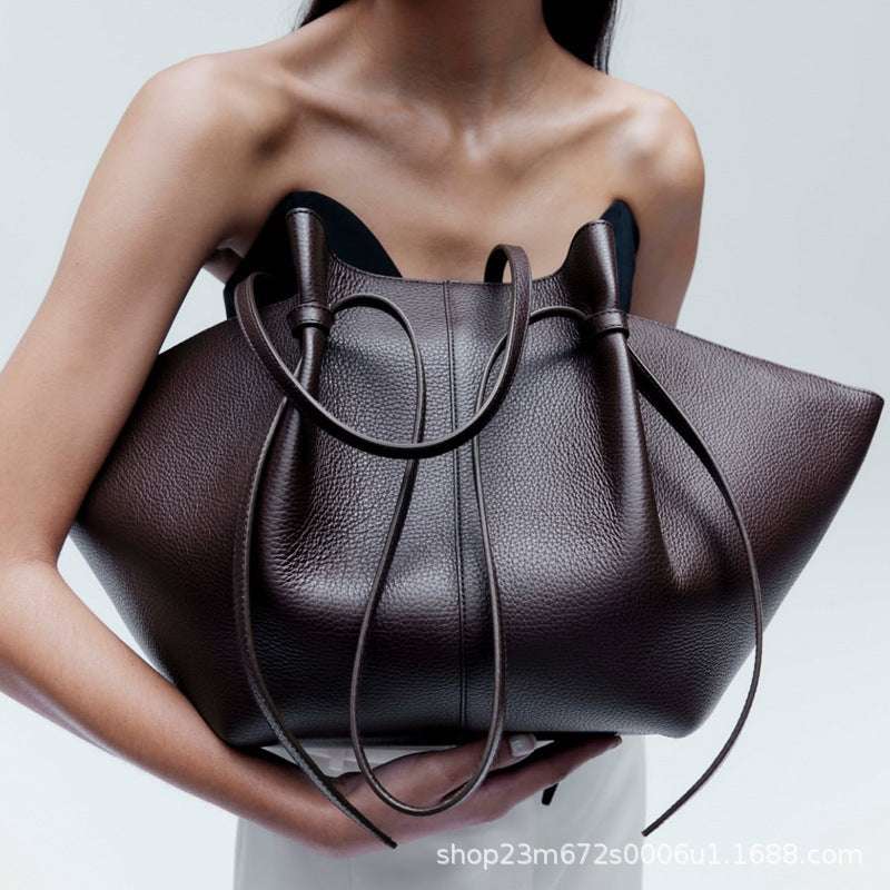 Vintage Tote Bag Dame - Stor Skulderveske i Semsket Skinn Coffee color PU ready for delivery in seconds