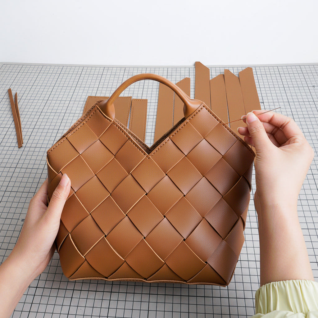 New Style Mesh Pattern Style Women's Bag DIY Material Bag Advanced Sense Shoulder Pleated PU Handmade Woven Bag Handbag