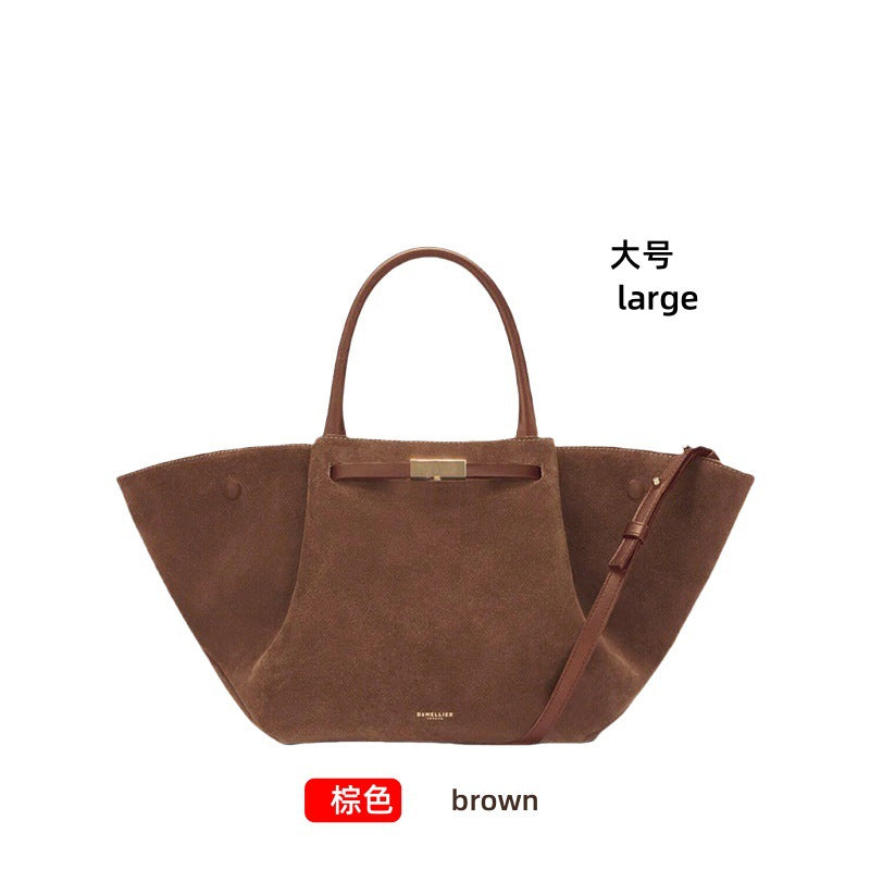 Premium Tote Bag Dame - Stor Håndveske i Ekte Skinn Brown (suede) large size