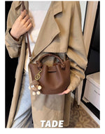 Bøtteveske Dame Rød | Crossbody Skulderveske Lett Luksus Brown without pendant