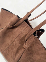 Vintage Tote Bag Dame - Stor Skulderveske i Semsket Skinn