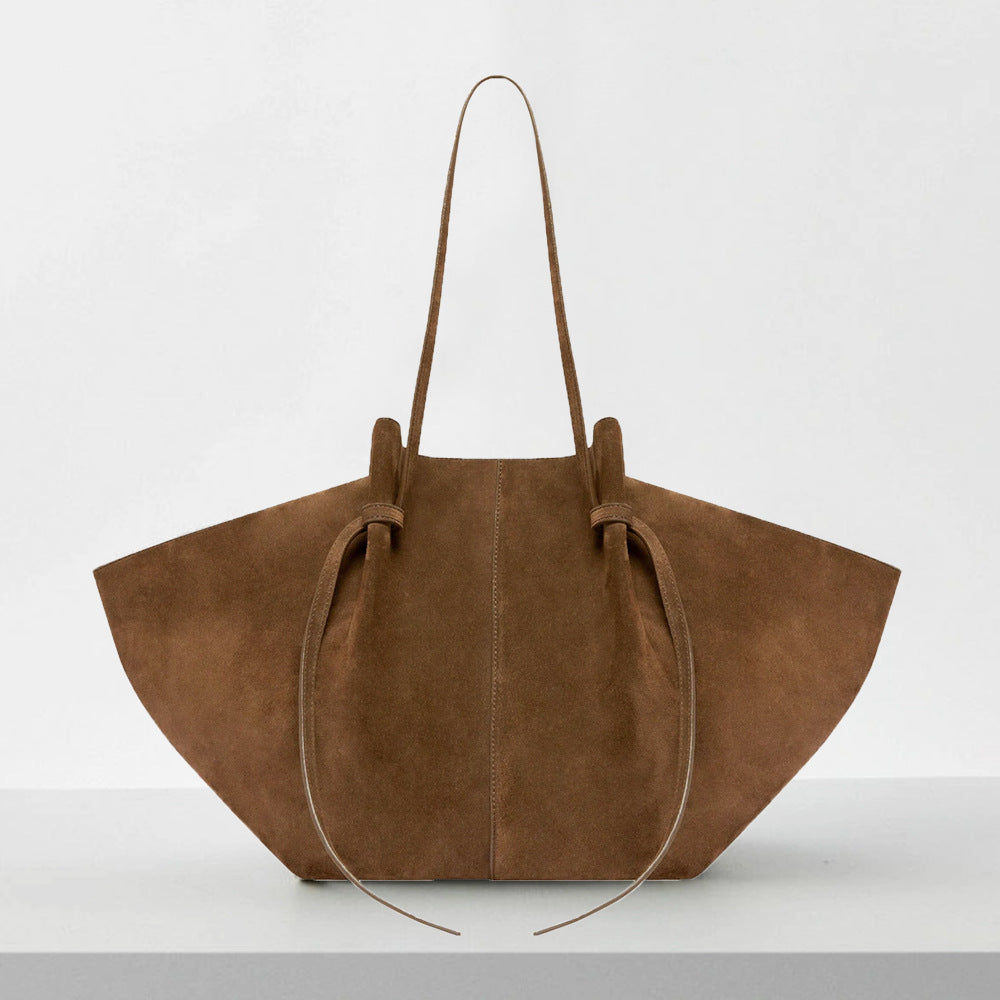 Vintage Tote Bag - Stor Skulderveske i Imitert Semsket Skinn Light brown ready for delivery in seconds