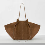 Vintage Tote Bag Dame - Stor Skulderveske i Semsket Skinn Light brown ready for delivery in seconds