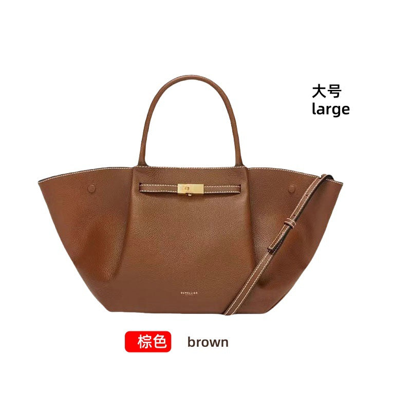 Premium Tote Bag Dame - Stor Håndveske i Ekte Skinn Brown (flat) large size