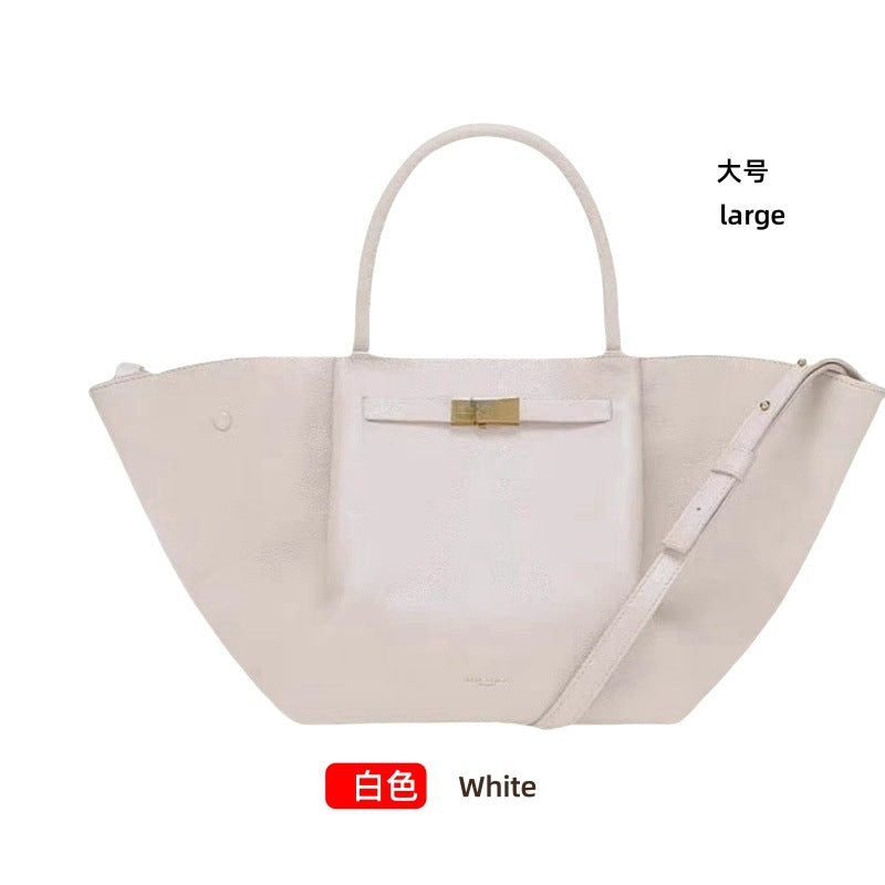 Premium Tote Bag Dame - Stor Håndveske i Ekte Skinn White (flat) large size