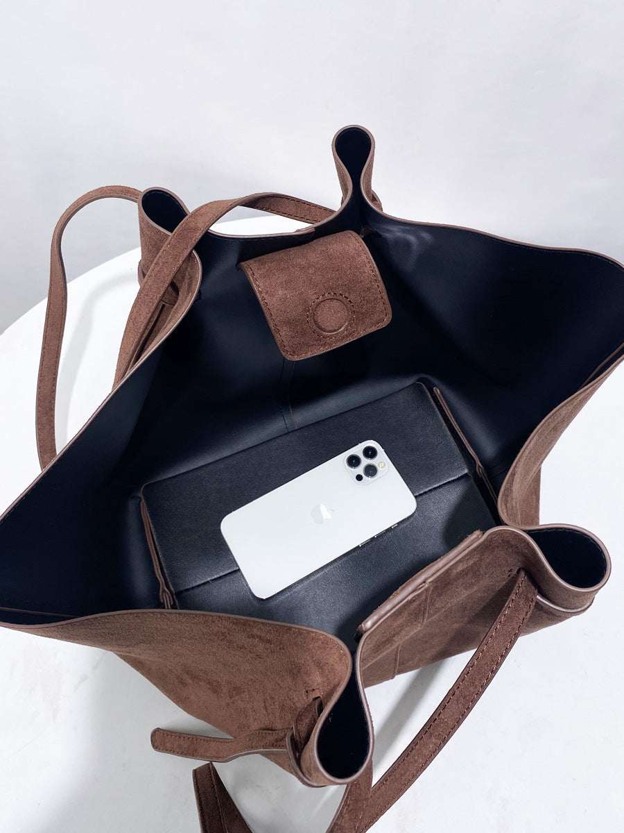 Vintage Tote Bag - Stor Skulderveske i Imitert Semsket Skinn