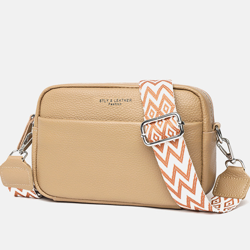Liten Veske Dame Crossbody Ekte Skinn Khaki