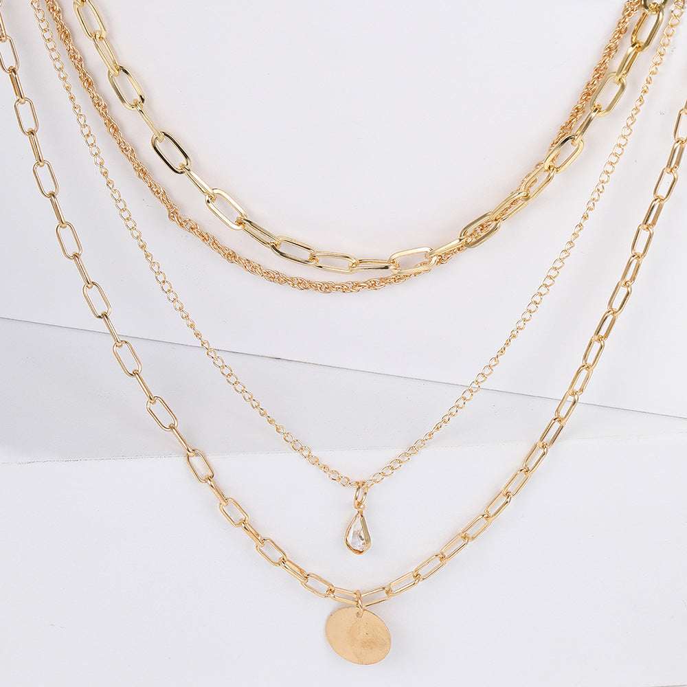 Flerlags Halskjede med Anheng - Moderne Kragekjede i Metall