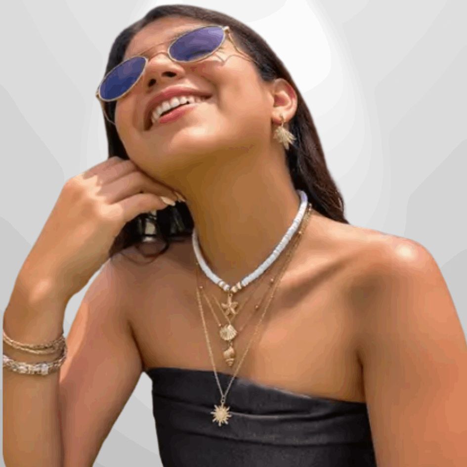 Ocean Style Halskjede – Lag-på-lag Design med Sjøstjerne, Skjell og Perler for Kvinner