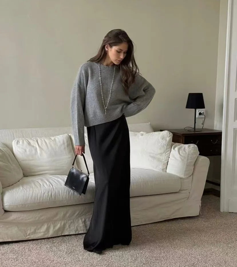 Strikket Genser Dame - Oversized Varm Pullover 2025 Grey