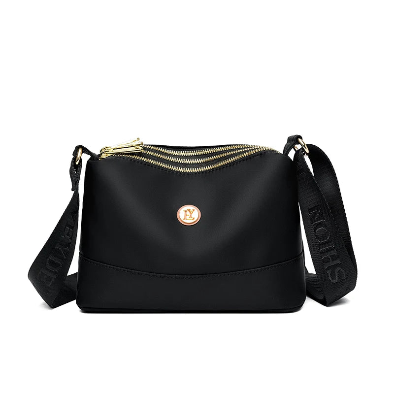 Crossbody Veske Dame - Vanntett Nylon Skulderveske med 3 Lag Black