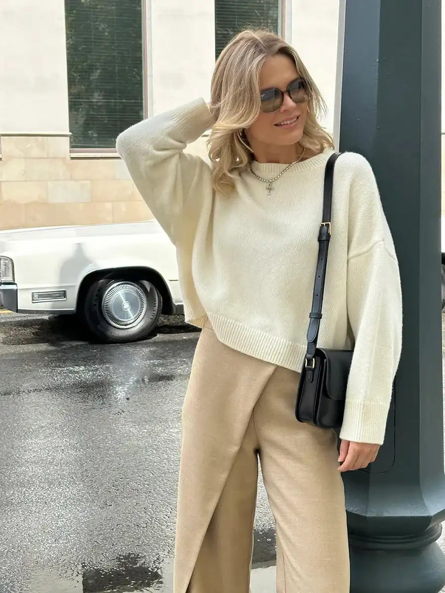 Strikket Genser Dame - Oversized Varm Pullover 2025 Beige