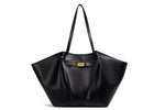 Stor skulderveske dame – Lett tote bag med lås | Unik design black Large(Max Length>50cm)