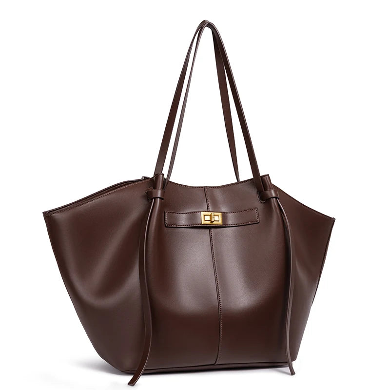 Stor skulderveske dame – Lett tote bag med lås | Unik design Coffee Large(Max Length>50cm)