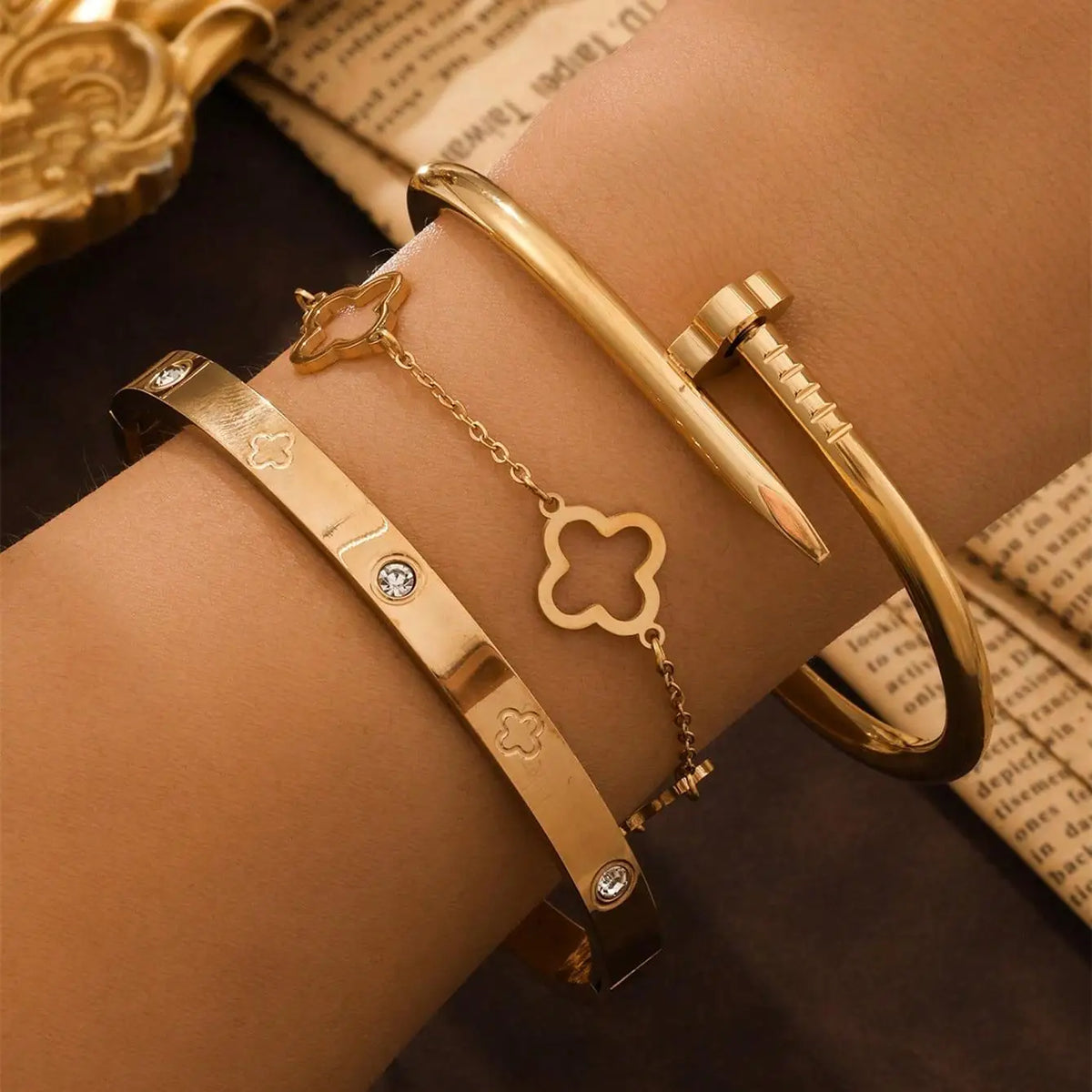 Gullfarget Armbånd Dame 💎 | 3-pack - Gratis Frakt