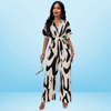 V-hals Jumpsuit Dame – Elegant Helkroppsprint med Vide Ermer