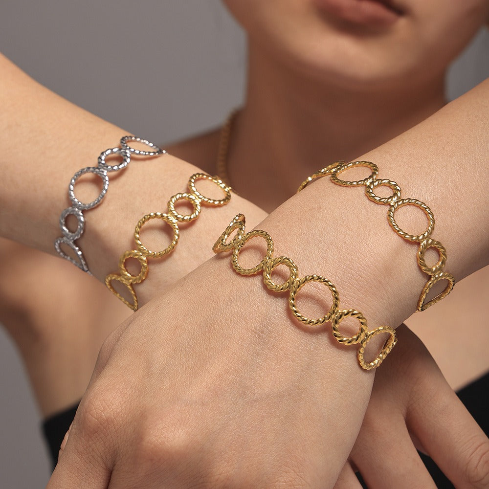 Armbånd Dame 18K Gullbelagt - Trådet Ring Design Åpen Moteriktig