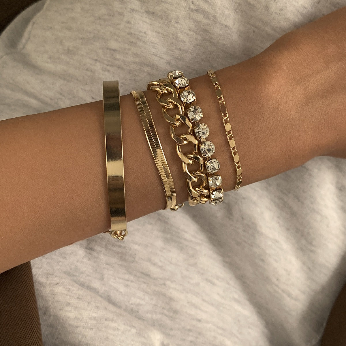 Armbånd Dame 18K Gullbelagt - Retro Trend Slangebein Kjede Diamant