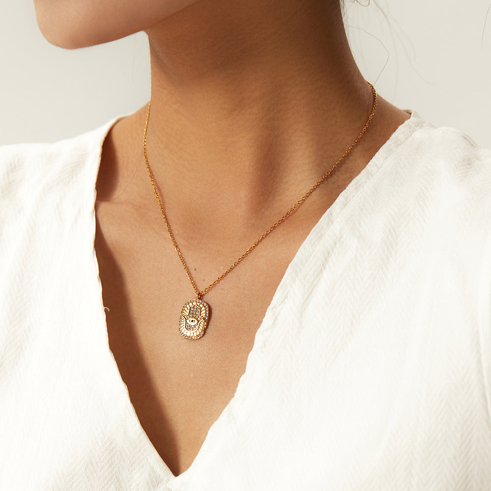 18K Gullbelagt Geometrisk Øye Anheng Halskjede med Zirkonia