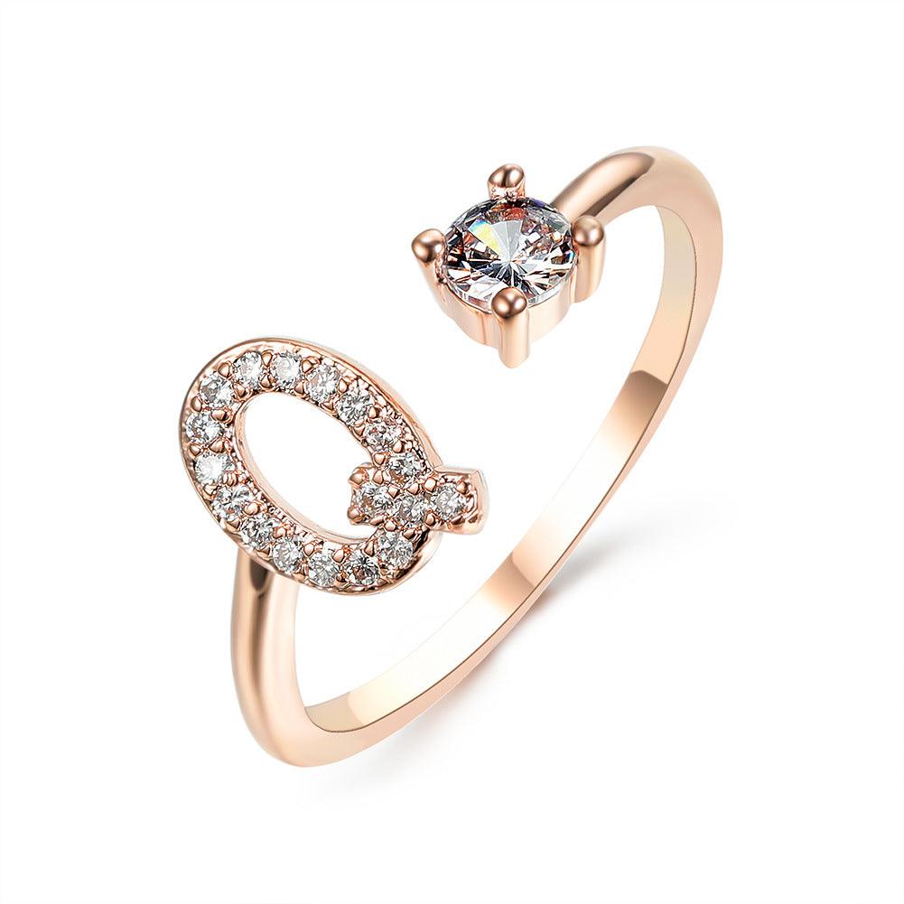 Justerbar 26 Bokstav ring for kvinner Rosa gull Q