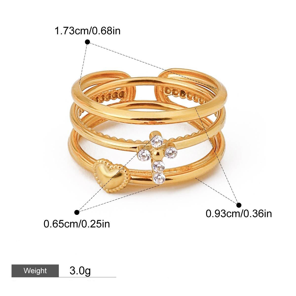 Ringsett Dame 18K Gullbelagt - Geometrisk Design med Zirkon Justerbar Style C-21