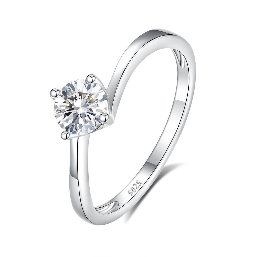 Sølvring Dame S925 Moissanite - Curved Ring med Fire-Prong Håndlaget Empty setting (without main stone)