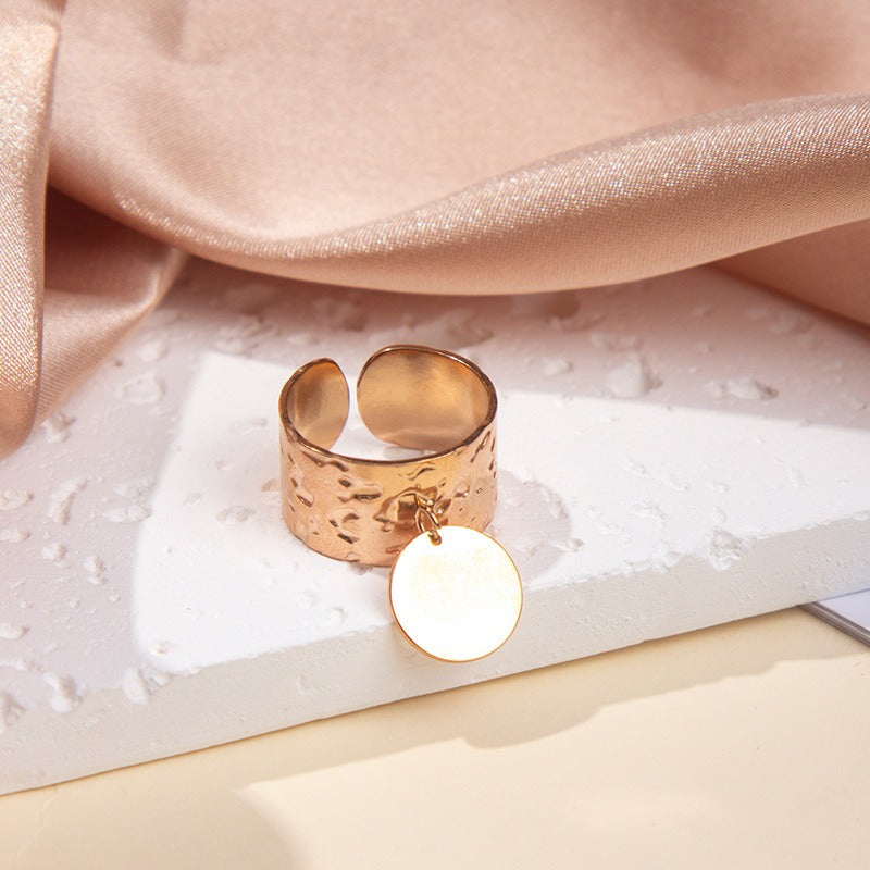 Gullbelagt Ring 18K med Anheng - Titanstål Design Ring C Adjustable