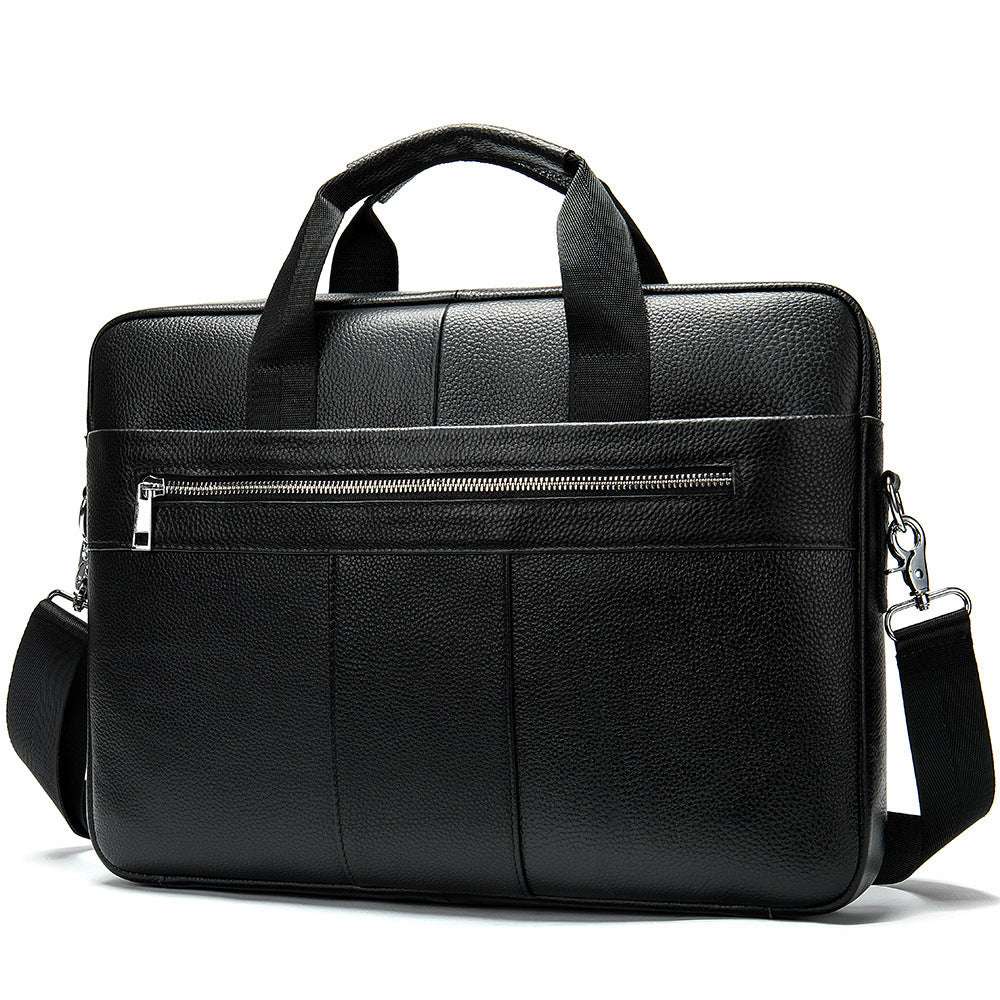 Skinn Skulderveske for Menn – Eksklusiv Business-veske i Første Lags Kuskinn 8523 Black Litchi Pattern