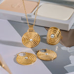 Smykkesett Dame 18K gullbelagt - Rund med Tekstur Design Halskjede Øredobber Ring