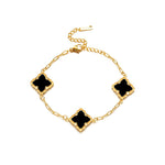 18K Gullbelagt Firkløver Smykkesett - Halskjede, Armbånd, Øredobber og Ring