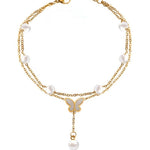 Ankelsmykke Dame - Dobbelt Lag Perle Sommerfugl Skjell Design