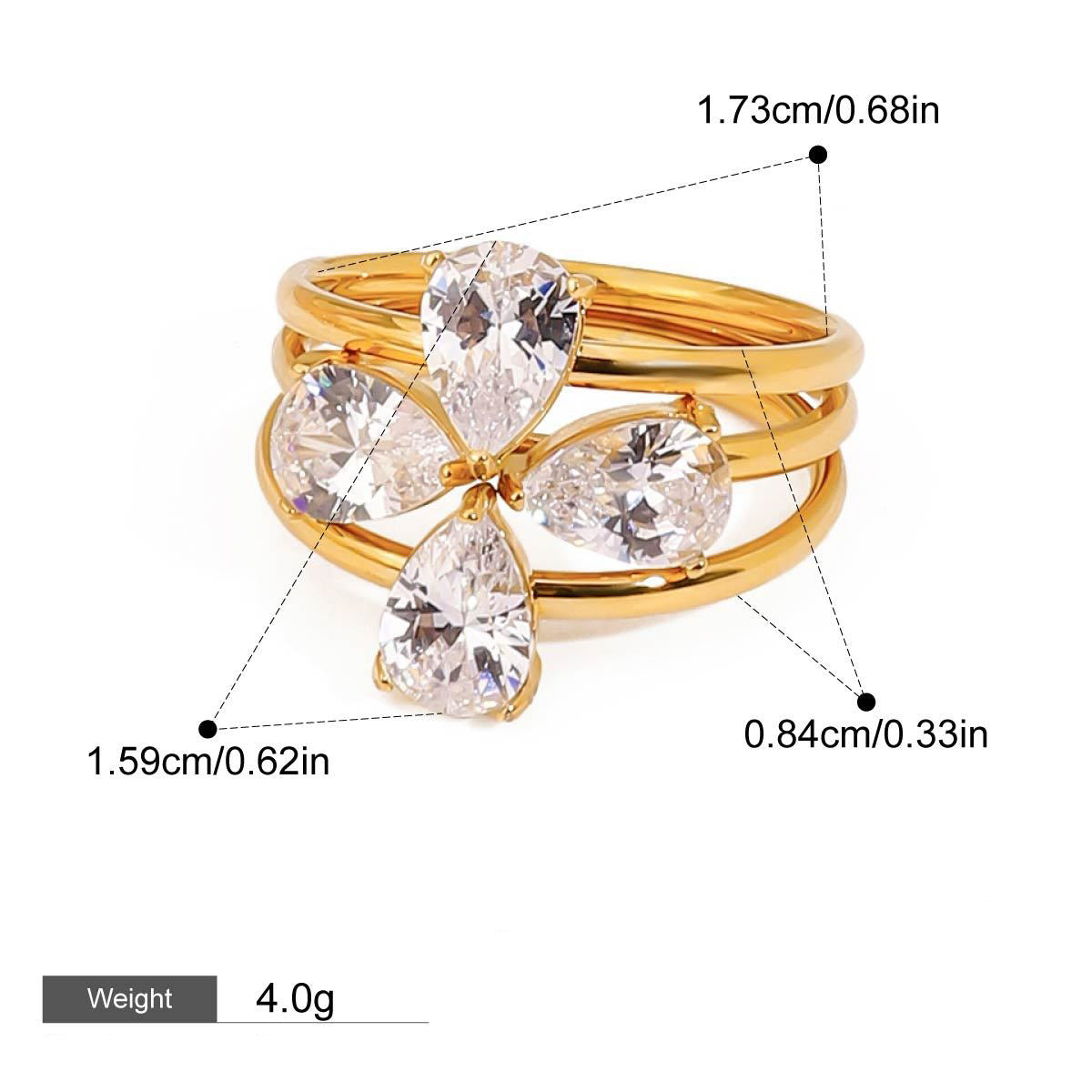 Ringsett Dame 18K Gullbelagt - Geometrisk Design med Zirkon Justerbar Style B-22