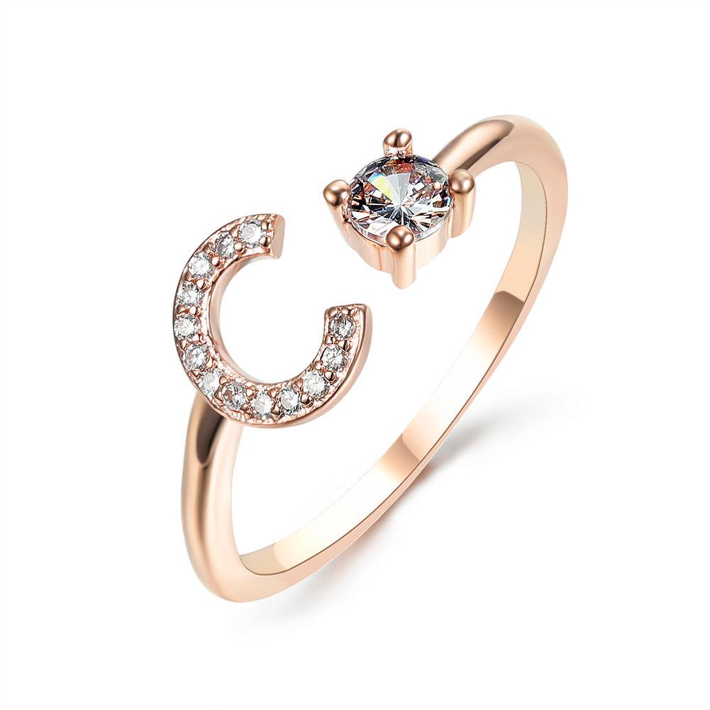 Justerbar 26 Bokstav ring for kvinner Rosa gull C
