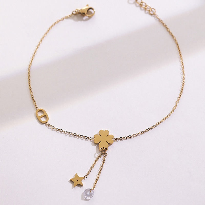 Ankelsmykke Dame 18K gullbelagt - Dusk Stjerne Firkløver Design