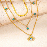 18K Gullbelagt Flerlagskjede med Øye og Diamanter - Trendy Design