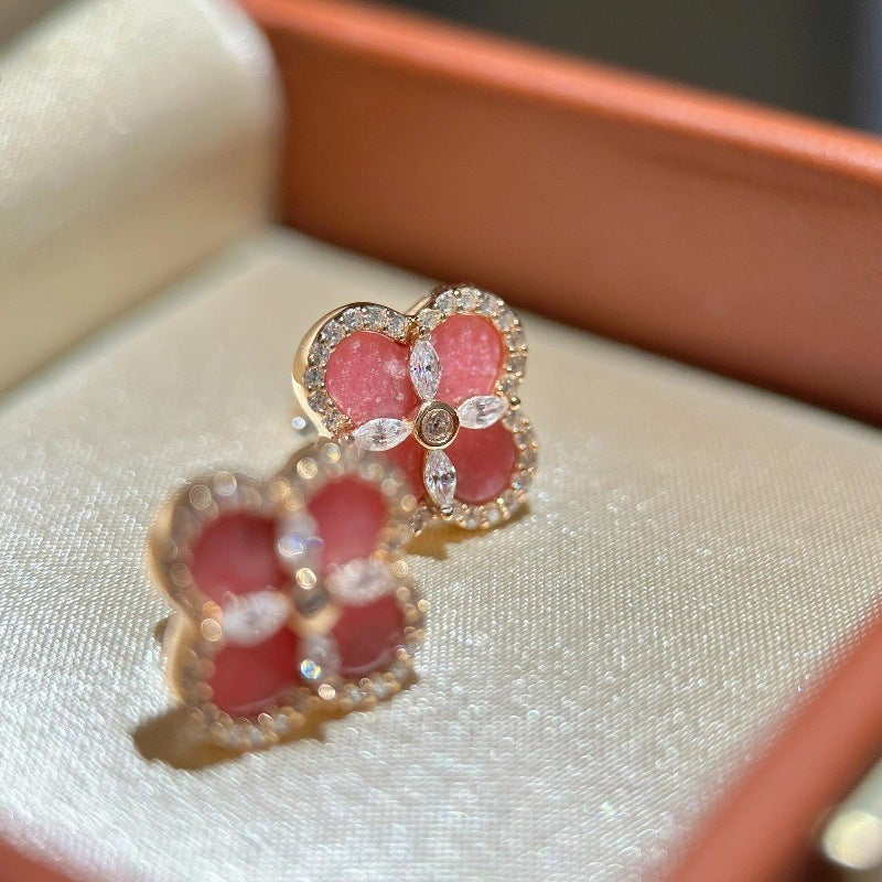 Rosa Firkløver Smykke – Armbånd, Halskjede & Øredobber Pink Earrings